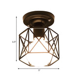 Modern Iron Black Hexagon Cage Flush Mount Kitchen Lighting - 1 Bulb Flushmount Ceiling Lamp