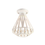 Simple Small Diamond Cage 1-Light Flush Mount Iron Ceiling Light In Black/White
