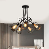 Sleek Black 5-Head Semi Flush Mount Industrial Iron Chandelier With Cluster-Bottle Frame Ceiling