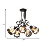 Sleek Black 5-Head Semi Flush Mount Industrial Iron Chandelier With Cluster-Bottle Frame Ceiling