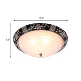 Black-Gold Semi-Orb Flush Mount Lamp With Satin Glass Shade For Hallway