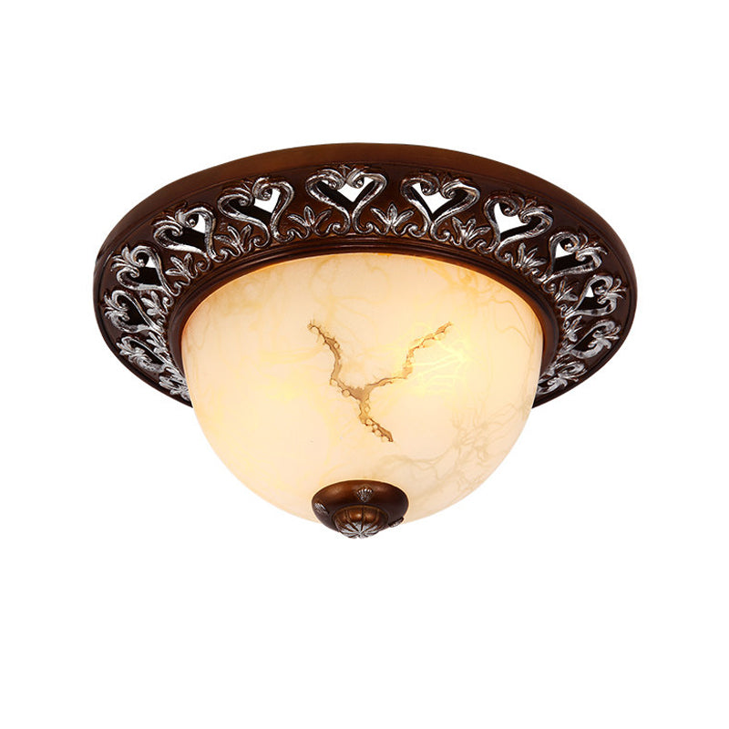 Retro Flush Mounted Light 2/3/4-Bulb Crackle Glass Ceiling Fixture In Coffee - Ideal For Balcony