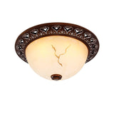 Retro Flush Mounted Light 2/3/4-Bulb Crackle Glass Ceiling Fixture In Coffee - Ideal For Balcony
