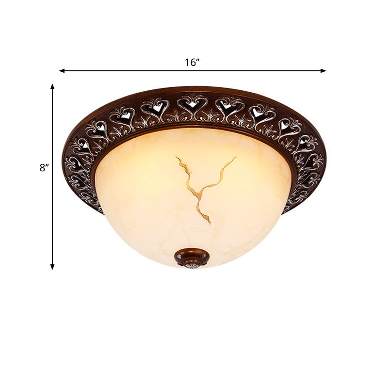Retro Flush Mounted Light 2/3/4-Bulb Crackle Glass Ceiling Fixture In Coffee - Ideal For Balcony