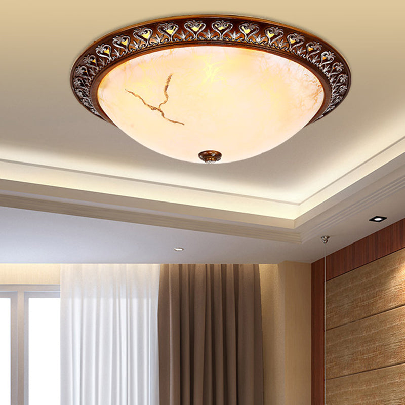 Retro Flush Mounted Light 2/3/4-Bulb Crackle Glass Ceiling Fixture In Coffee - Ideal For Balcony