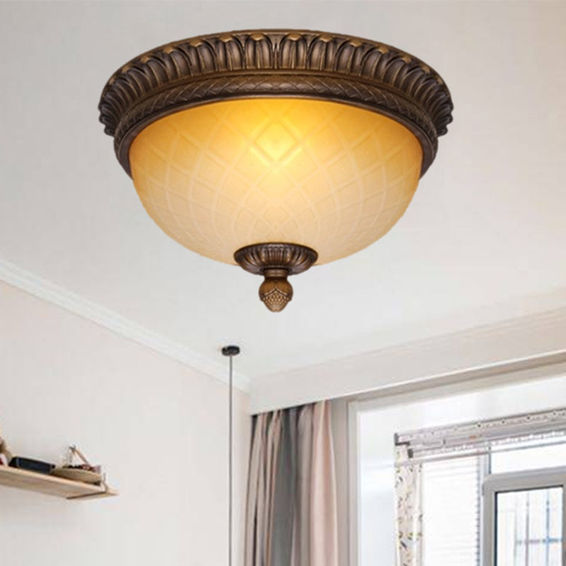 Countryside Lattice Glass Flush Mount Lamp With 2 Bulbs - Coffee Finish | Perfect For Childs Room