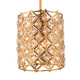 Gold Crystal Ceiling Pendant Light With Hand-Cut Cylindrical Glass And Straight Arm