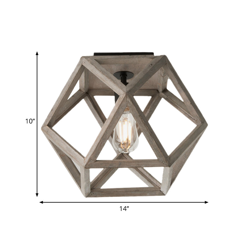 Minimalist Beige Wooden Ceiling Light With Candle-Like Bulb - Flush Mount Fixture