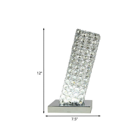 Crystal Led Night Table Lamp: Modern Chrome Cuboid Design With Slanting Insert