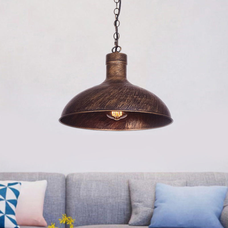 Vintage Style Aged Brass/Black Pendant Lighting For Balcony - Metal Dome Shade 1-Light Hanging