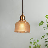 Ridged Glass Pendant Light For Balcony And Kitchen Traditional Cup Shape 1 Hanging Lamp