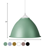 Industrial Dome Pendant Light - Aluminum Ceiling Fixture In Frosted Green/Yellow Dining Room
