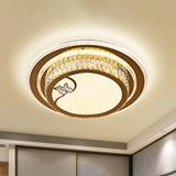 Contemporary Led Crystal Ceiling Light - Chrome Drum Flush Mount For Bedroom Stainless-Steel