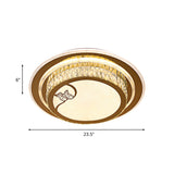 Contemporary Led Crystal Ceiling Light - Chrome Drum Flush Mount For Bedroom