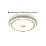 Simplicity Led Metal Flush Lighting With Flower Crystal Decor White Finish Round Ceiling Mounted