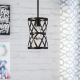 Stylish Vintage Cylinder Cage Pendant Light - Black Metal Ideal For Dining Rooms