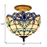 Baroque Style 2-Light Glass Ceiling Fixture With Jewel Decoration And Semi-Flush Mount For Bedroom