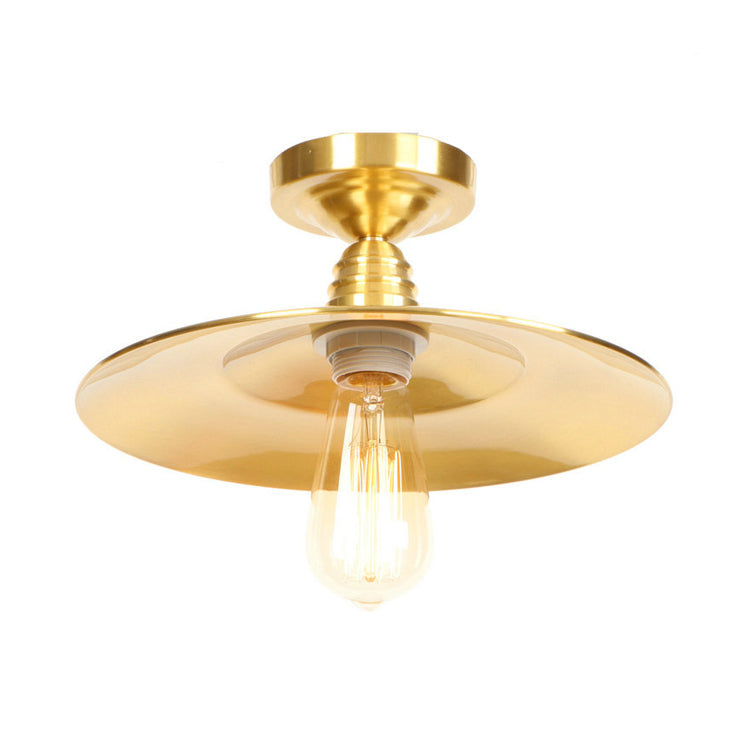 Industrial Metal Flush Mount Ceiling Light - Gold Saucer Single Head Fixture For Living Room Brass /