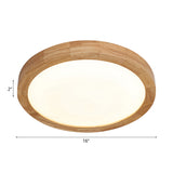 Contemporary Round Wood Flush Light Fixture For Bedroom - Single Ceiling Lamp (12/16 Dia) In