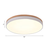 Modern Wooden Led Ceiling Lamp - Wide White Round Flush Mount Single Light For Living Room