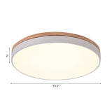 Modern Wooden Led Ceiling Lamp - Wide White Round Flush Mount Single Light For Living Room