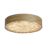 Chinese Wood Shade Beige Ceiling Lamp: Contemporary Single Light Flush Mount Fixture For Living Room