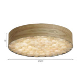 Chinese Wood Shade Beige Ceiling Lamp: Contemporary Single Light Flush Mount Fixture For Living Room
