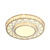 Modern Stainless-Steel Led Crystal Flush Ceiling Mount Light Fixture For Bedroom