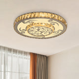 Modernist Crystal Block Led Flush Mount Ceiling Light With Nickel Finish - 2-Tier Round Design