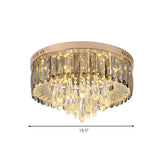 Modern Drum Bedroom Flush Mount Lighting: Smoke Gray Crystal Led Ceiling Lamp