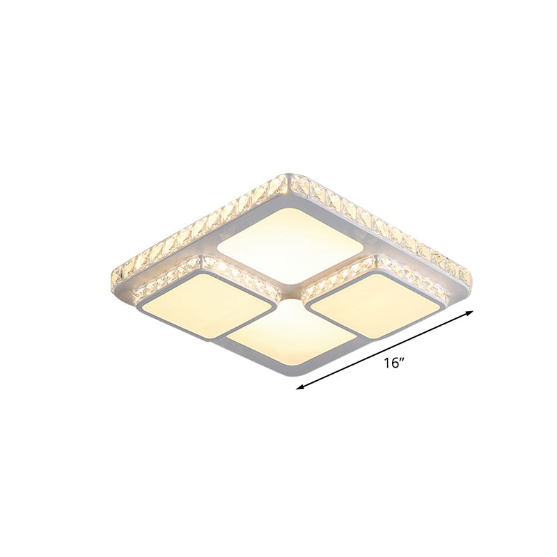 Modern Crystal Block Led White Ceiling Lamp - Splicing Square Flush Light Fixture