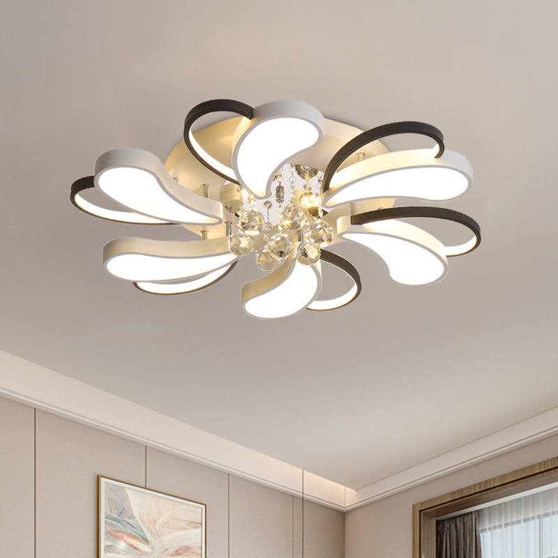 Spiral Heart Semi Flush Led Lamp With Crystal Droplet Black-White