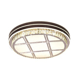 Contemporary Round Ceiling-Mount Crystal Block Led Flush Light For Bedroom In Brown