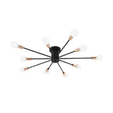 Modern Black Starburst Semi Flush Ceiling Light With Bare Bulb Design - 6/8/10 Lights Ideal For