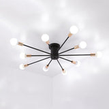 Modern Black Starburst Semi Flush Ceiling Light With Bare Bulb Design - 6/8/10 Lights Ideal For