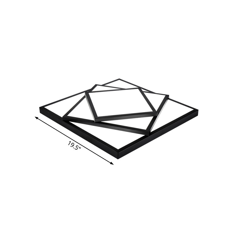 Modern Metal Led Flush Mount Ceiling Light Fixture For Living Room - Black/White Rectangle/Square
