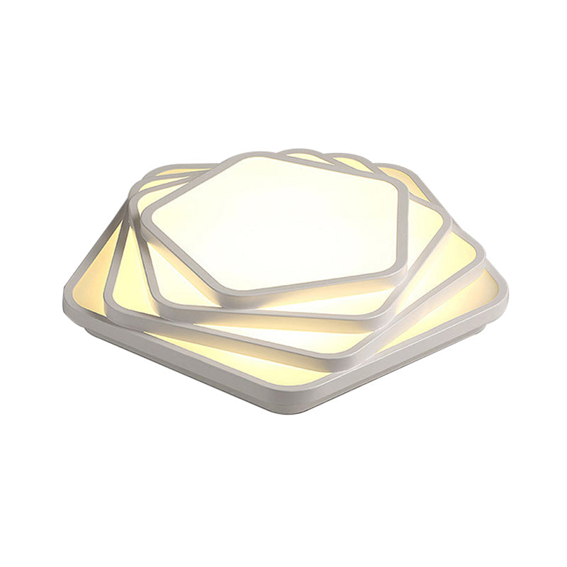 Contemporary Led Flush Ceiling Light - Pentagon Design In Warm/White For Bedroom Acrylic Diffuser