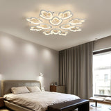 Led Bedroom Flush Light With Leaves Acrylic Shade - 3/5/9-Light Options White Ceiling Lamp In