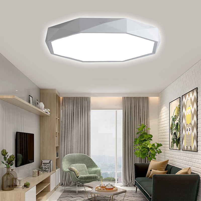 Modern Octagon Metal Led Flush Mount Lamp - 16/19.5/23.5 Wide White Perfect For Living Room