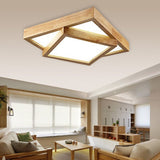 Modern Wood Flush Mount Led Ceiling Light For Bedroom - 19/25/31.5 Wide Square Shape Warm/White / 19