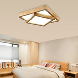 Modern Wood Flush Mount Led Ceiling Light For Bedroom - 19/25/31.5 Wide Square Shape Warm/White