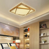 Modern Wood Flush Mount Led Ceiling Light For Bedroom - 19’/25’/31.5’ Wide Square Shape Warm/White