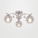 Crystal Deco Sphere Shade Ceiling Light - Modern Clear Glass Fixture With 3 Lights For Bedroom
