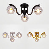 Simple Style Study Room Ceiling Light - Globe Shade Clear Glass 3 Lights Semi Mount