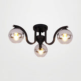 Simple Style Study Room Ceiling Light - Globe Shade Clear Glass 3 Lights Semi Mount Black