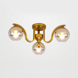Simple Style Study Room Ceiling Light - Globe Shade Clear Glass 3 Lights Semi Mount Gold