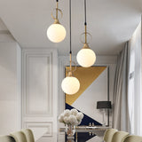 Opal Glass Single Bedside Pendant Lamp Kit - Minimalist Ball Hanging Design In Black-Gold