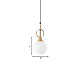 Opal Glass Single Bedside Pendant Lamp Kit - Minimalist Ball Hanging Design In Black-Gold