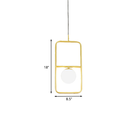 Post-Modern Gold Pendant Light: Rectangular Design Milk Glass Shade