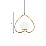 Gold Single Pendulum Light With Heart-Shaped Down Lighting And Opal Glass Shade